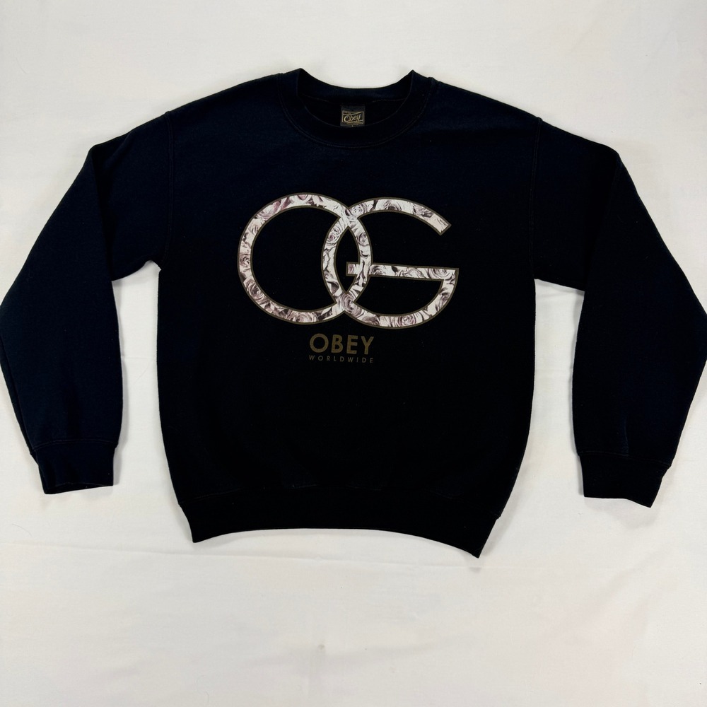 Obey OG Logo Crewneck Sweatshirt Black Small Streetwear Pullover‎ Fleece